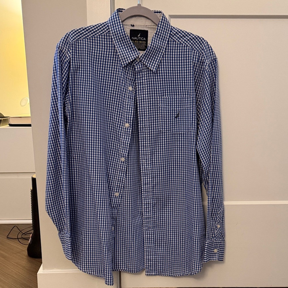 Nautica Blue Gingham Shirt — XL Kid’s Size, Small for Men